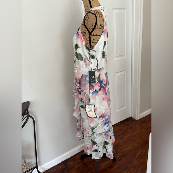 Adrianna Papell White Dress with Pink and Blue Accents resort travel 12 - Picture 4 of 9